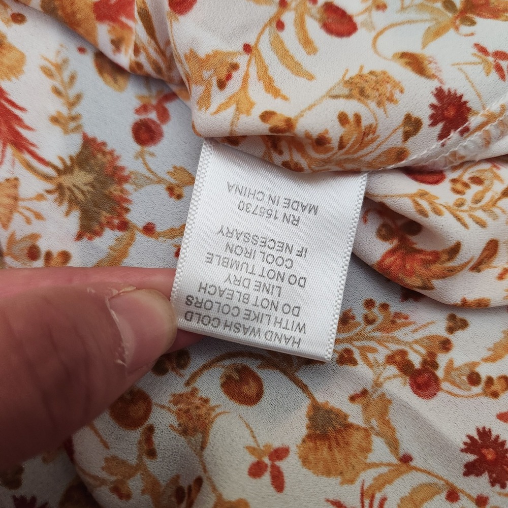 Rose+Olive Womens Plus 2X Cream Orange Fall Floral Faux Button Shirt Cottagecore - Picture 6 of 6